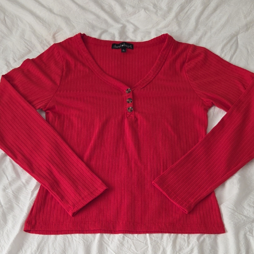 Derek Heart Vibrant Red Ribbed Top